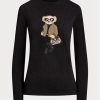 Černá dámská bavlněná trička Ralph Lauren Utility Bear s dlouhým rukávem Černá dámská bavlněná trička Ralph Lauren Utility Bear s dlouhým rukávem