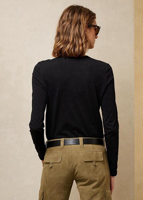 Černá dámská bavlněná trička Ralph Lauren Utility Bear s dlouhým rukávem Černá dámská bavlněná trička Ralph Lauren Utility Bear s dlouhým rukávem