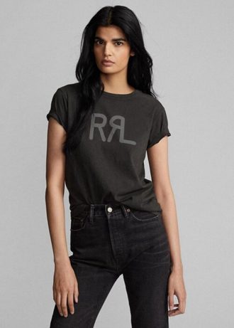 Černá dámská bavlněná trička s logem Ralph Lauren