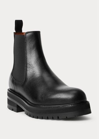 Černé dámské boty Chelsea Ralph Lauren Calfskin Lug