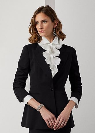 Černé dámské bundy Ralph Lauren Meritta Wool Barathea