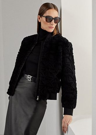 Černé dámské bundy Ralph Lauren Raygan Shearling Bomber