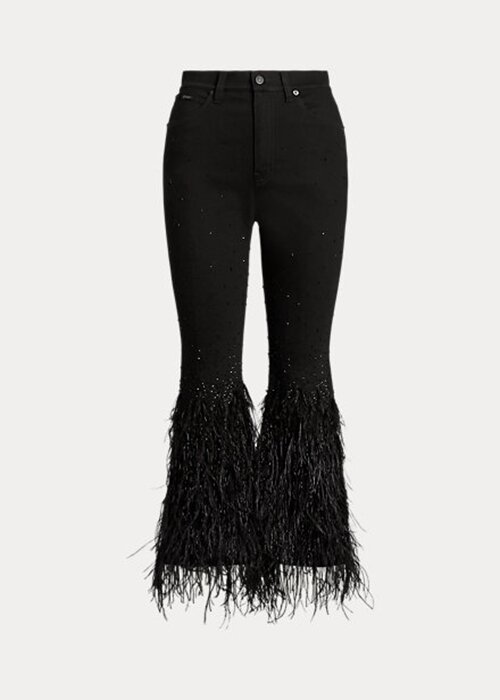Černé dámské džíny Ralph Lauren Beaded Feather-Trim High-Rise Flare Černé dámské džíny Ralph Lauren Beaded Feather-Trim High-Rise Flare