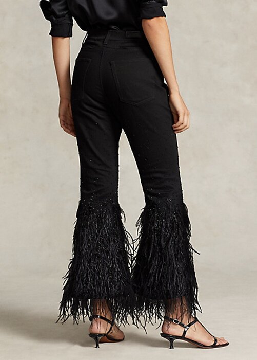 Černé dámské džíny Ralph Lauren Beaded Feather-Trim High-Rise Flare Černé dámské džíny Ralph Lauren Beaded Feather-Trim High-Rise Flare