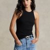 Černé dámské žebrované bavlněné tílka Ralph Lauren