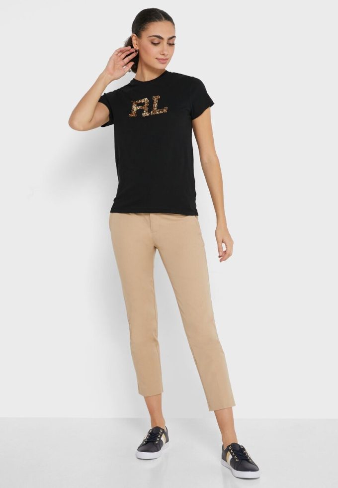 Černé dámské grafické topy Ralph Lauren s kulatým výstřihem