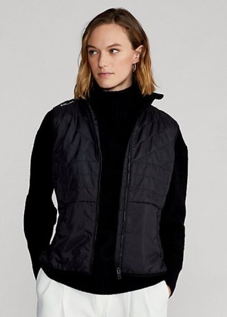 Černá dámská hybridní mockneck vesta na zip Ralph Lauren