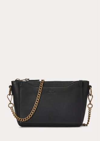 Černé dámské kabelky Ralph Lauren Leather Mini Sloane Crossbody