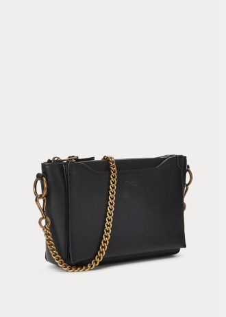 Černé dámské kabelky Ralph Lauren Leather Mini Sloane Crossbody
