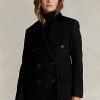 Černé dámské kabáty Melton Velvet-Topcollar Wool-Blend Ralph Lauren