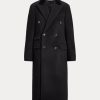 Černé dámské kabáty Melton Velvet-Topcollar Wool-Blend Ralph Lauren