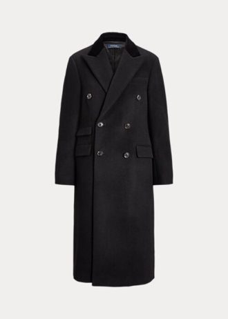 Černé dámské kabáty Melton Velvet-Topcollar Wool-Blend Ralph Lauren