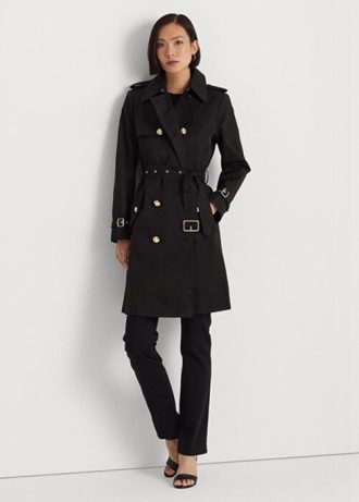 Černé dámské kabáty Ralph Lauren Dvouřadé bavlněné kabáty