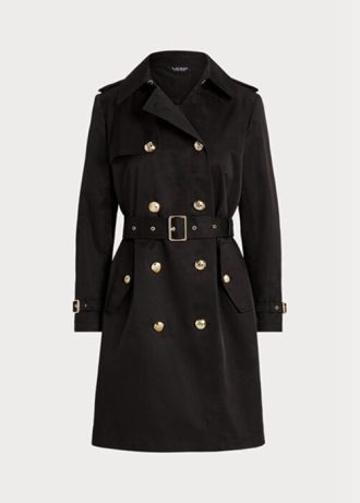 Černé dámské kabáty Ralph Lauren Dvouřadé bavlněné kabáty
