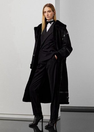 Černé dámské kabáty Ralph Lauren Lanthe Merino Shearling