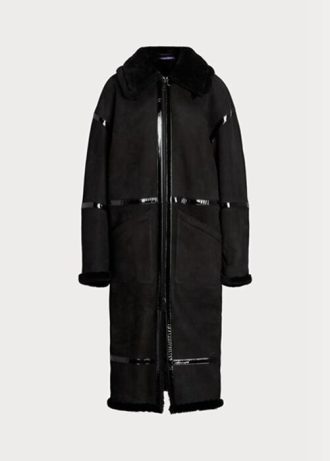 Černé dámské kabáty Ralph Lauren Lanthe Merino Shearling