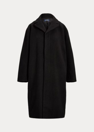 Černé dámské kabáty ze směsi vlny Ralph Lauren oversize rybí kosti