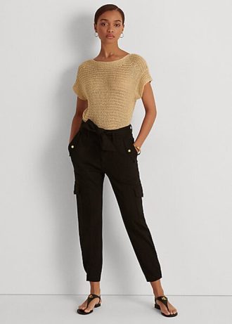 Černé dámské kalhoty Ralph Lauren Belted Ponte Cargo