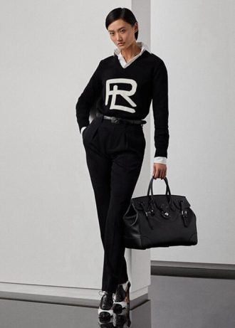 Černé dámské kalhoty Ralph Lauren Clancy Long Wool Gabardine