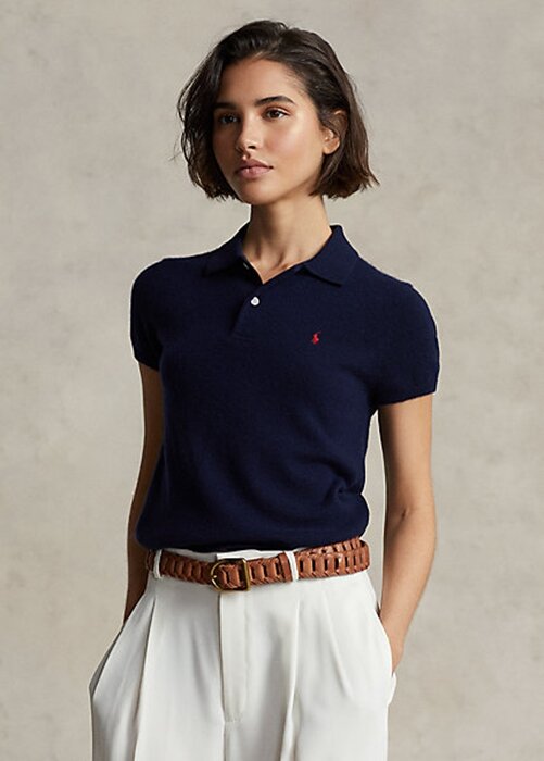 Černé dámské kašmírové polokošile Slim Fit Cashmere Ralph Lauren Černé dámské kašmírové polokošile Slim Fit Cashmere Ralph Lauren