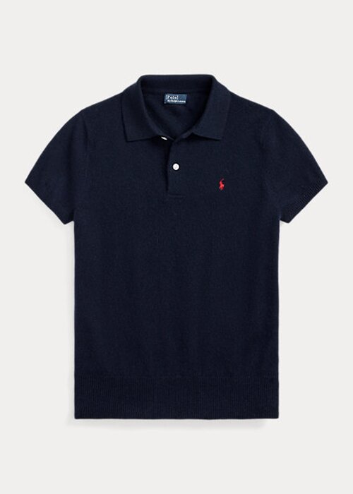 Černé dámské kašmírové polokošile Slim Fit Cashmere Ralph Lauren Černé dámské kašmírové polokošile Slim Fit Cashmere Ralph Lauren