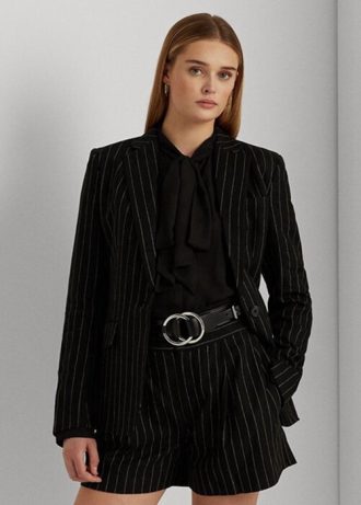Černé dámské keprové blejzry ze směsi lnu Ralph Lauren Pinstripe