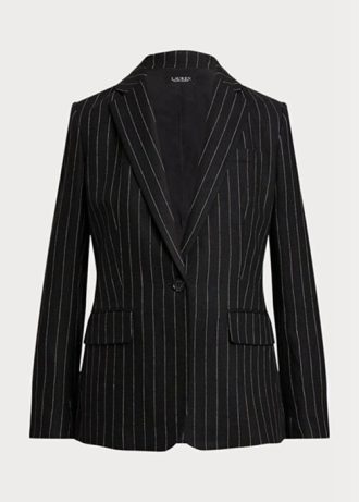 Černé dámské keprové blejzry ze směsi lnu Ralph Lauren Pinstripe