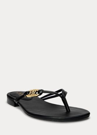Černé dámské kožené žabky Ralph Lauren Emalia Nappa