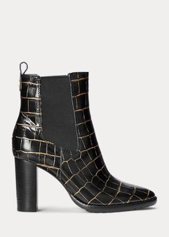 Černé dámské kožené boty Ralph Lauren ylah s reliéfem