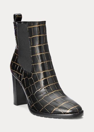 Černé dámské kožené boty Ralph Lauren ylah s reliéfem