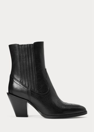 Černé dámské kožené kovbojské boty Ralph Lauren Lowrey