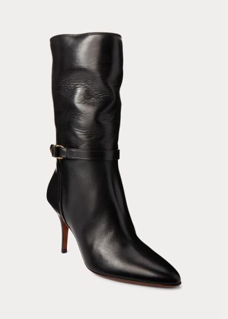 Černé dámské kožené kozačky Ralph Lauren Zoe do poloviny lýtek