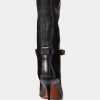 Černé dámské kožené kozačky Ralph Lauren Zoe do poloviny lýtek