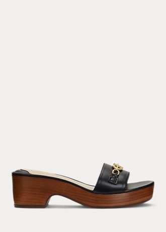 Černé dámské kožené sandály Ralph Lauren Roxanne Nappa