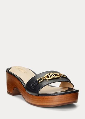 Černé dámské kožené sandály Ralph Lauren Roxanne Nappa