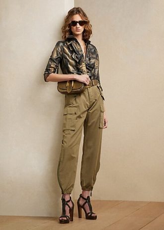 Černé dámské košile Ralph Lauren Keara s volánkovým trimem a kovovým lemem