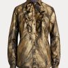 Černé dámské košile Ralph Lauren Keara s volánkovým trimem a kovovým lemem Černé dámské košile Ralph Lauren Keara s volánkovým trimem a kovovým lemem