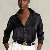 Černé dámské košile Ralph Lauren Silk Charmeuse Černé dámské košile Ralph Lauren Silk Charmeuse