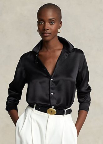 Černé dámské košile Ralph Lauren Silk Charmeuse