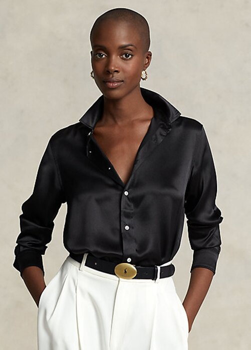 Černé dámské košile Ralph Lauren Silk Charmeuse Černé dámské košile Ralph Lauren Silk Charmeuse