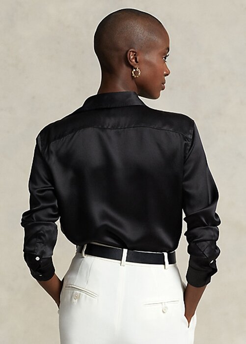 Černé dámské košile Ralph Lauren Silk Charmeuse Černé dámské košile Ralph Lauren Silk Charmeuse