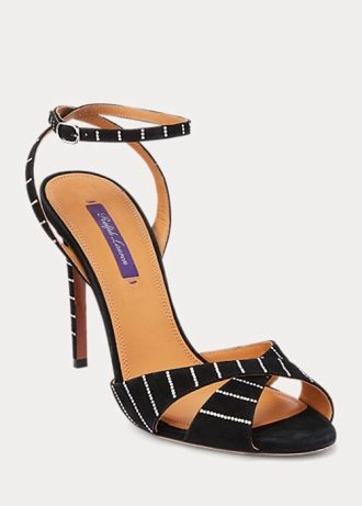 Černé dámské kozí semišové sandály zdobené Ralph Lauren Kandice