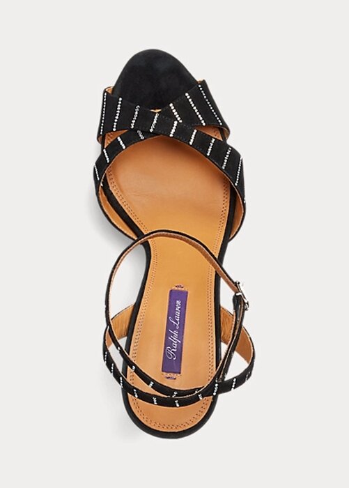 Černé dámské kozí semišové sandály zdobené Ralph Lauren Kandice Černé dámské kozí semišové sandály zdobené Ralph Lauren Kandice