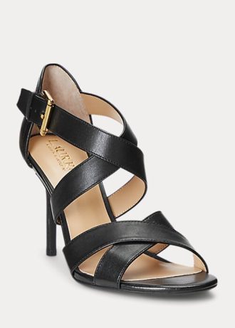 Černé dámské leštěné kožené podpatky Ralph Lauren Gisella