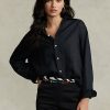Černé dámské lněné košile Ralph Lauren uvolněného střihu