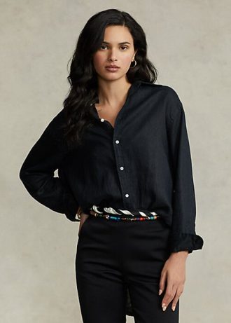 Černé dámské lněné košile Ralph Lauren uvolněného střihu