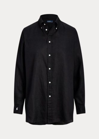 Černé dámské lněné košile Ralph Lauren uvolněného střihu