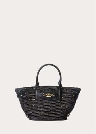 Černé dámské malé kabelky Daphney ze slámy Ralph Lauren