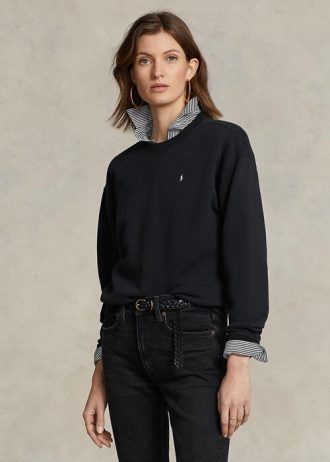 Černé dámské mikiny Ralph Lauren Fleece Crewneck Pullover Černé dámské mikiny Ralph Lauren Fleece Crewneck Pullover