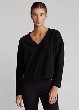 Černé dámské mikiny Ralph Lauren Jersey Jersey s výstřihem do V Černé dámské mikiny Ralph Lauren Jersey Jersey s výstřihem do V